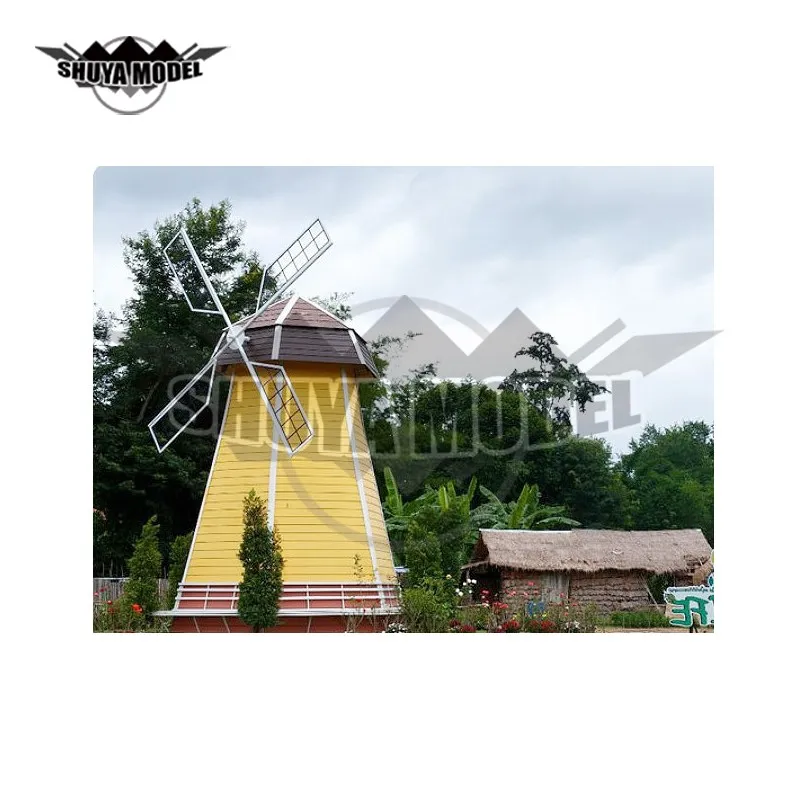 2021, 2.1m (7FT) Dutch Windmill Model Outdoor Statue Dutch Windmill Large Building Model Park Decoration