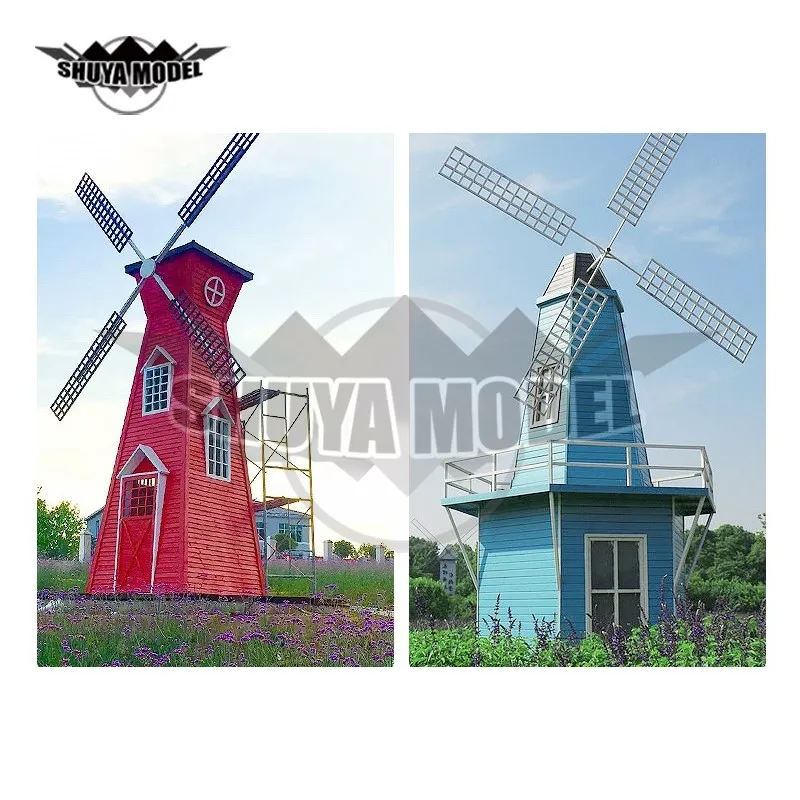 2021, 2.1m (7FT) Dutch Windmill Model Outdoor Statue Dutch Windmill Large Building Model Park Decoration