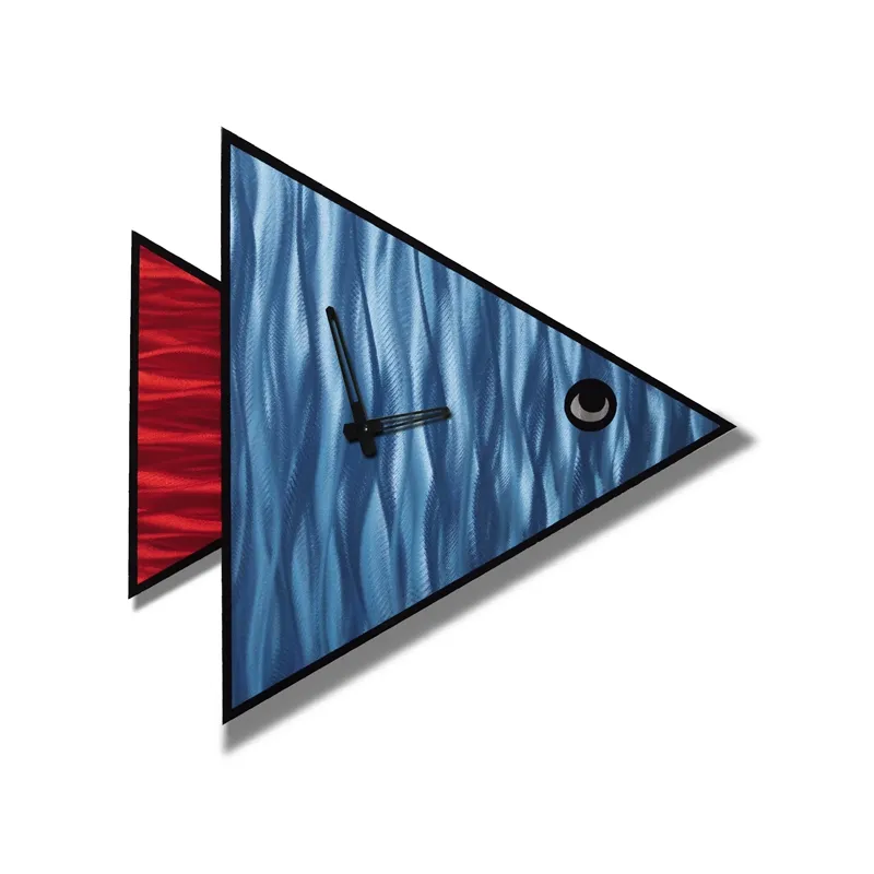 3D Decorative Blue Fish Metal Wall Clock Modern Wall Arts Wholesale From China Manufacturer