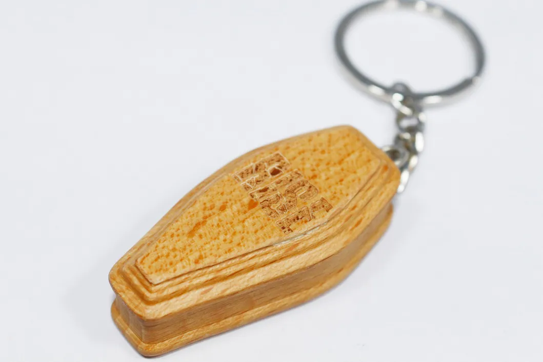 3D Wooden Coffin Shape Funeral Memorial Souvenir Casket Keychain