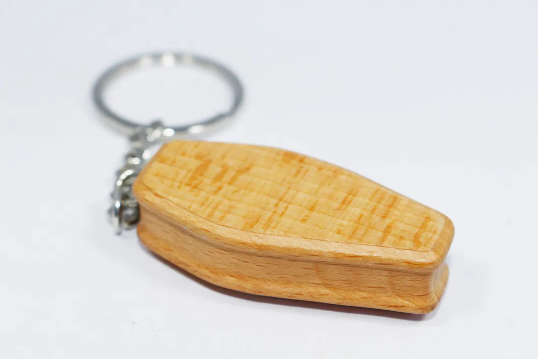 3D Wooden Coffin Shape Funeral Memorial Souvenir Casket Keychain