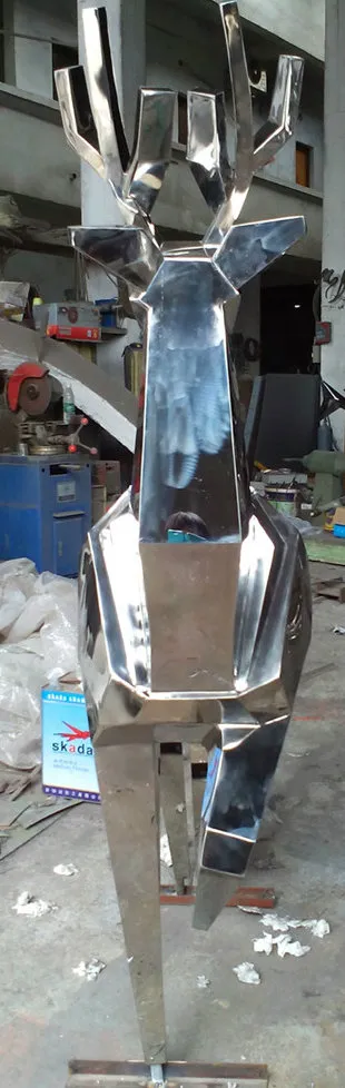 Abstract Metal Deer Statue, Outdoor Garden Stainless Steel Sculpture Ornament