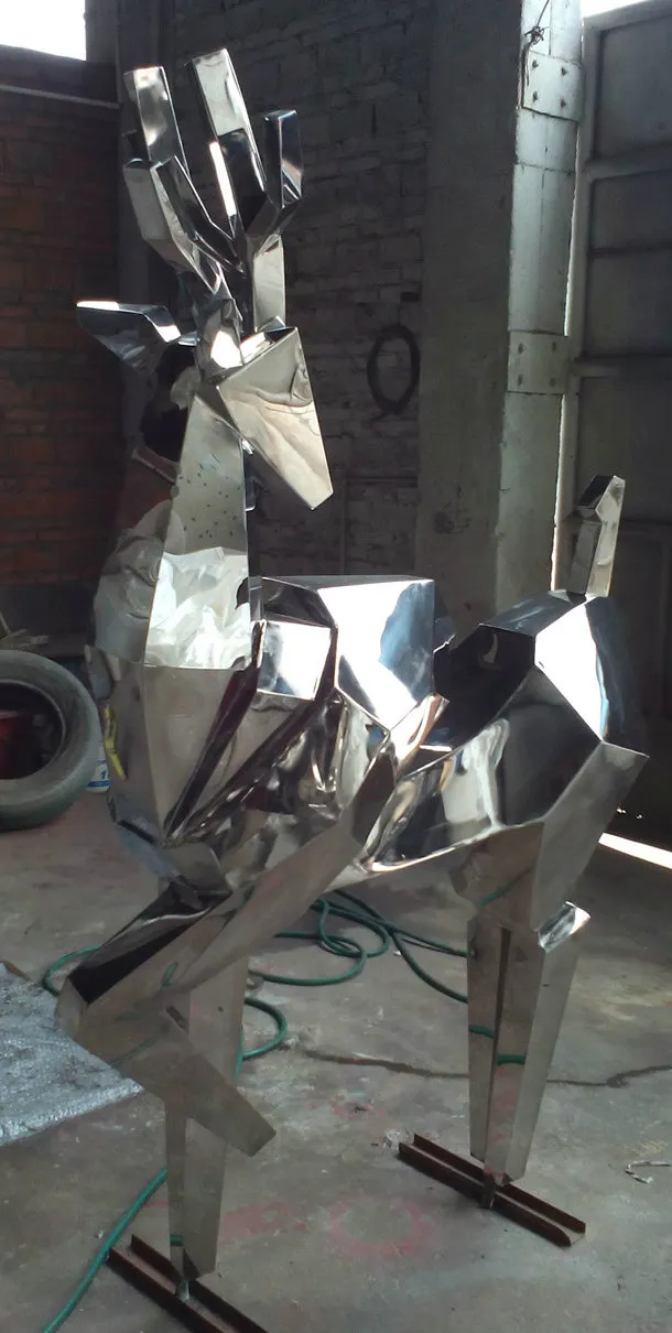 Abstract Metal Deer Statue, Outdoor Garden Stainless Steel Sculpture Ornament