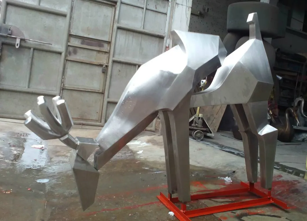 Abstract Metal Deer Statue, Outdoor Garden Stainless Steel Sculpture Ornament