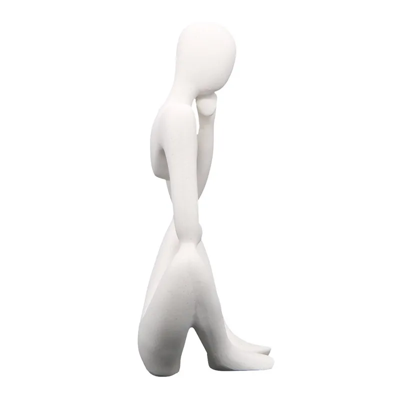 Abstract White Resin Thinker Statue for Home Decor