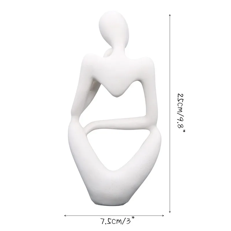 Abstract White Resin Thinker Statue for Home Decor