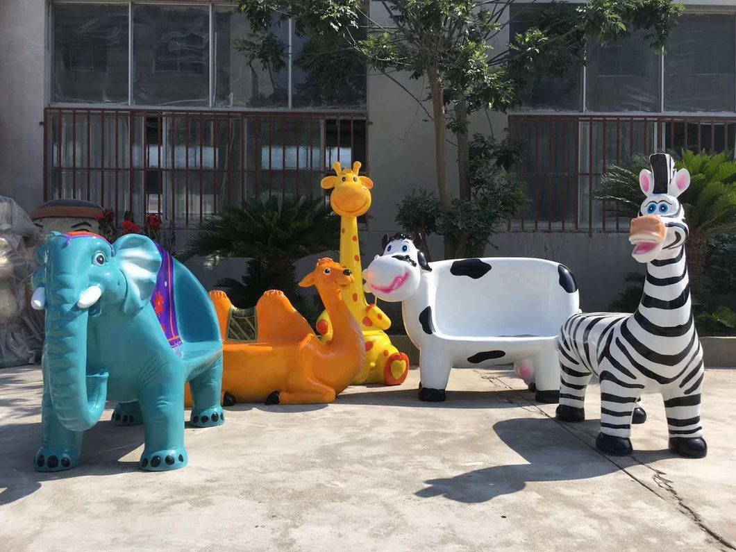 Amusement Park Interactive Prop Fiberglass Resin Cartoon Dinosaur Animals Seating for Outdoor Decoration