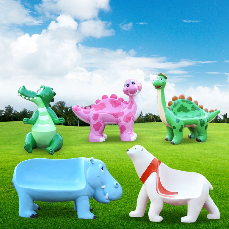 Amusement Park Interactive Prop Fiberglass Resin Cartoon Dinosaur Animals Seating for Outdoor Decoration