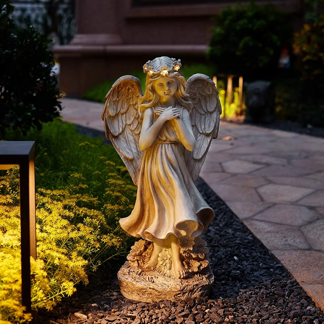 Angel Statue with Battery LED Lights Timer Cemetary Grave Decoration