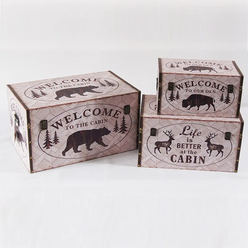 Antique Elm Wooden Parquet Style Storage Trunk