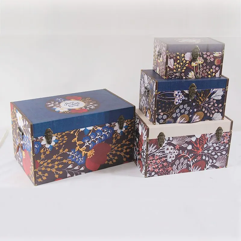 Antique Elm Wooden Parquet Style Storage Trunk