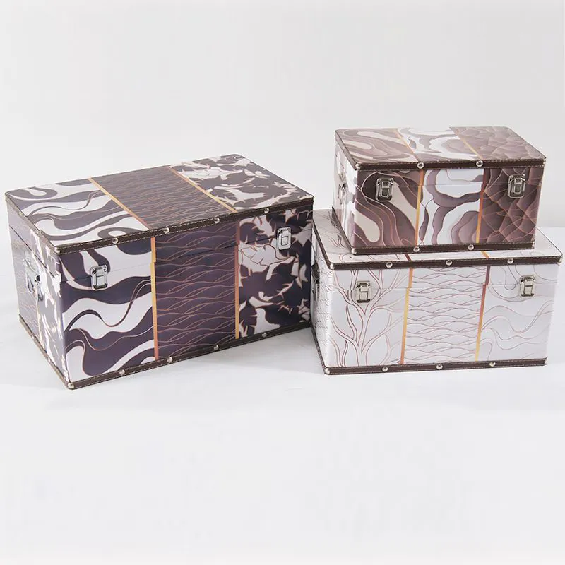 Antique Elm Wooden Parquet Style Storage Trunk