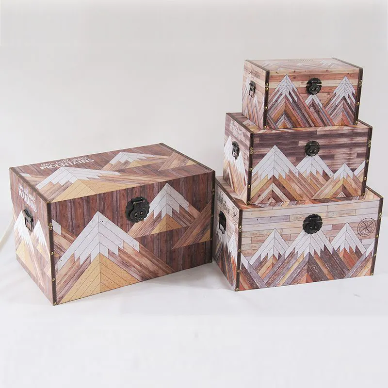 Antique Elm Wooden Parquet Style Storage Trunk