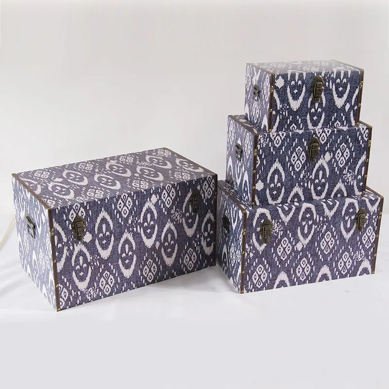 Antique Elm Wooden Parquet Style Storage Trunk