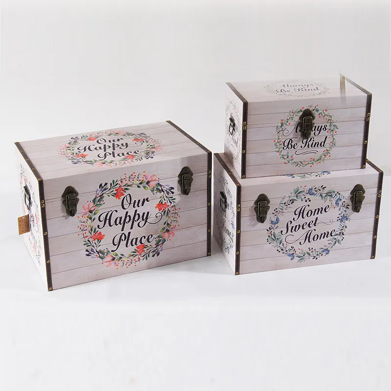 Antique Elm Wooden Parquet Style Storage Trunk