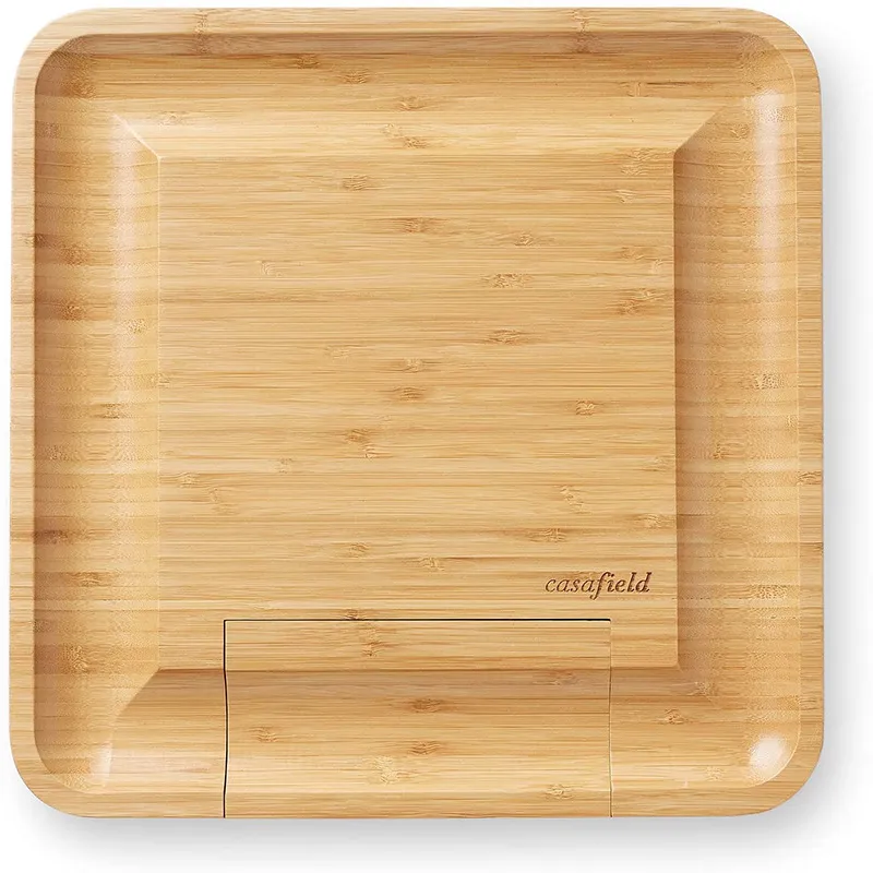 Bamboo Cheese Board with Charcuterie Serving Board Platter and Knife Set with Hidden Slid-out Drawer