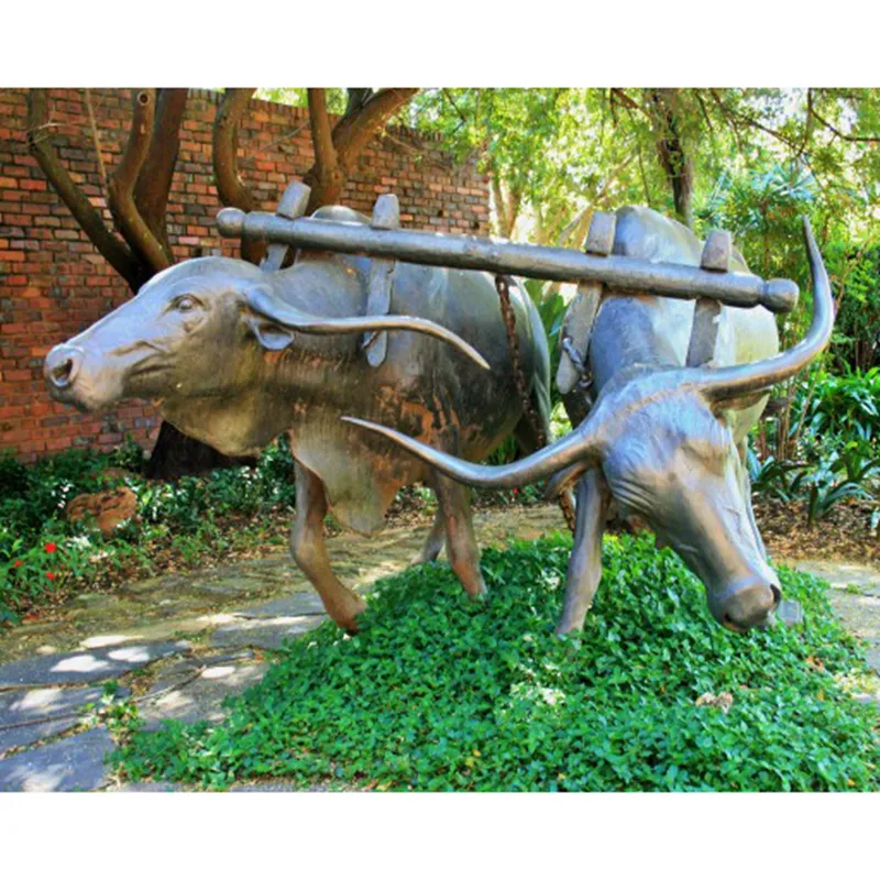 Bronze Bull Statue Sculpture Two Bulls Working Hard in The Filed Statue