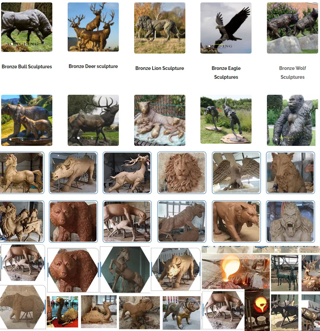 Bronze Sculpture Animals Together with Human Beings on The Stone Black Bronze Statues for Yard Decoration