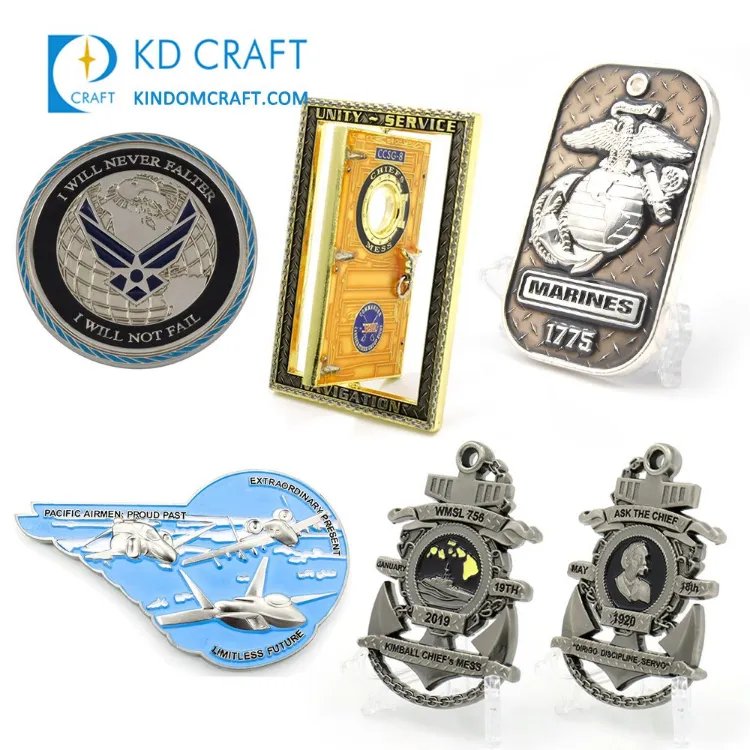 Cheap Metal Stamping 3D Enamel Fantasy Air Marshal Customization Commemorative Navy Chief Custom Challenge Coin with Wood Box