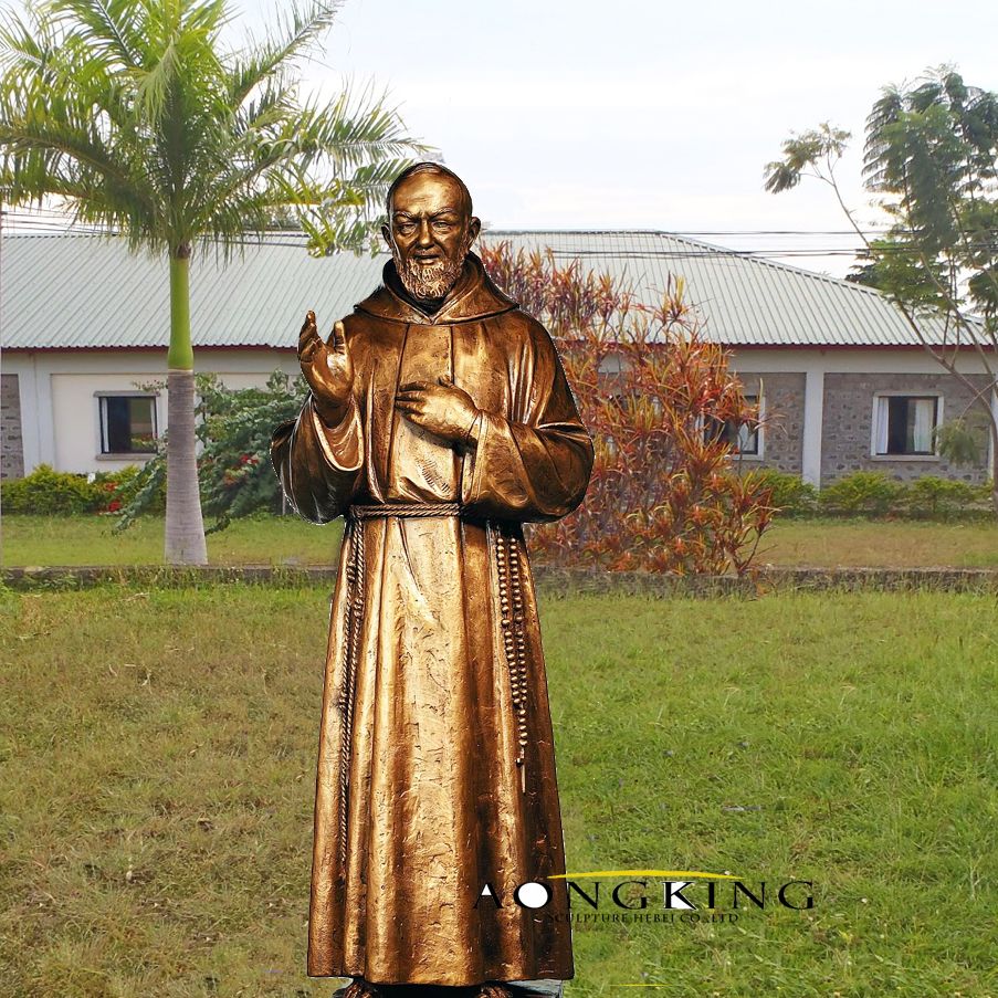 Church Figure Decoration Saint Bronze Brass Saint Pio Statue