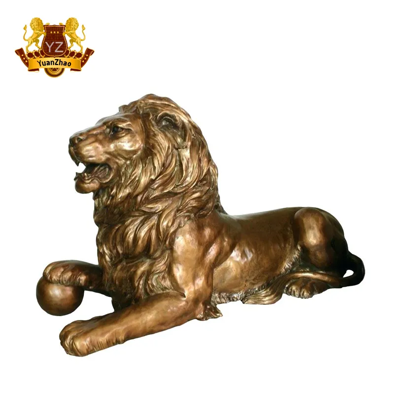 City Decoration Large Size Bronze Lion Lying with a Ball for Sale