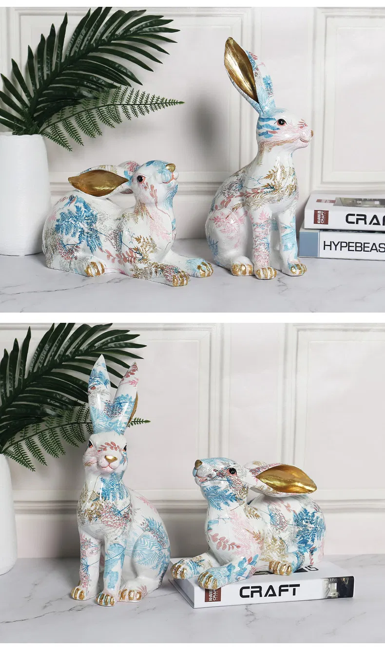 Custom Animal Figurines Garden Decoration Resin Cute Rabbit Polyresin Bunny Figurine Indoor