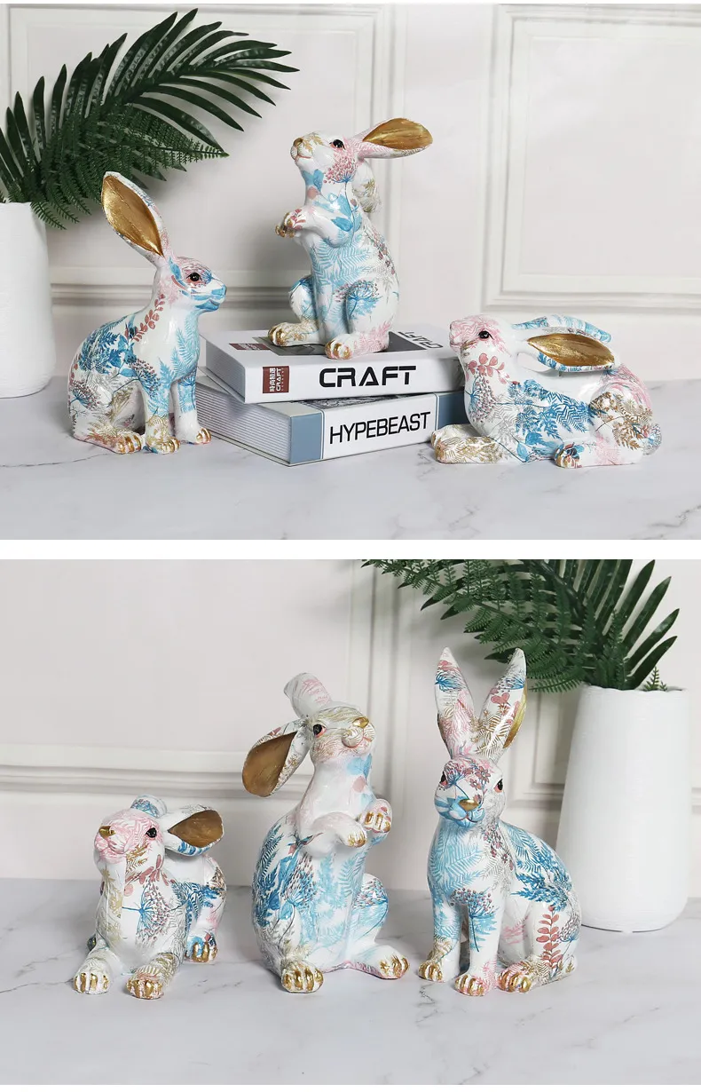 Custom Animal Figurines Garden Decoration Resin Cute Rabbit Polyresin Bunny Figurine Indoor