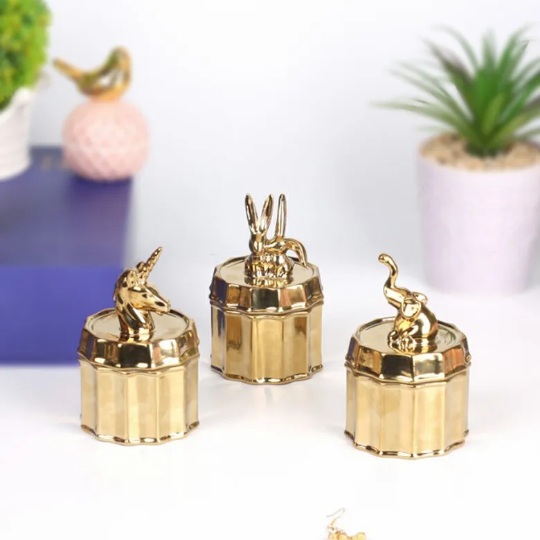 Custom Ceramic Plating Golden Porcelain Animal Unicorn Shape Hanging Jewelry Storage Organizer