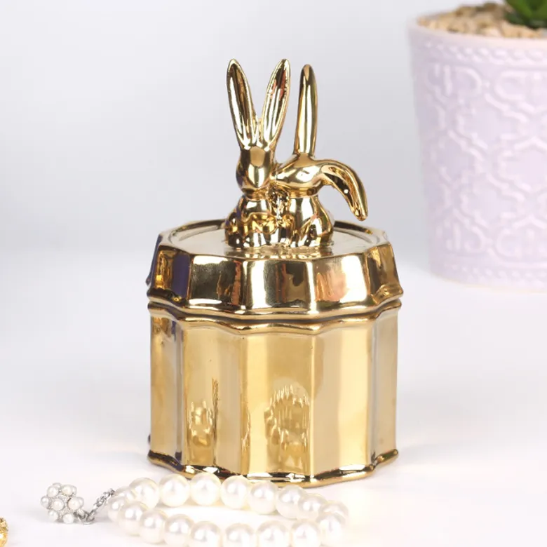 Custom Ceramic Plating Golden Porcelain Animal Unicorn Shape Hanging Jewelry Storage Organizer