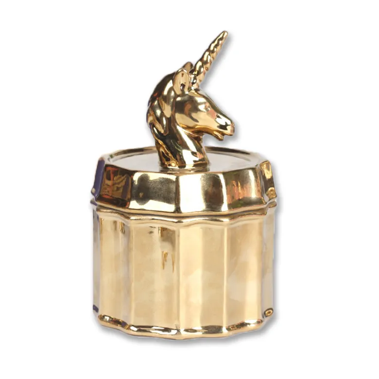 Custom Ceramic Plating Golden Porcelain Animal Unicorn Shape Hanging Jewelry Storage Organizer