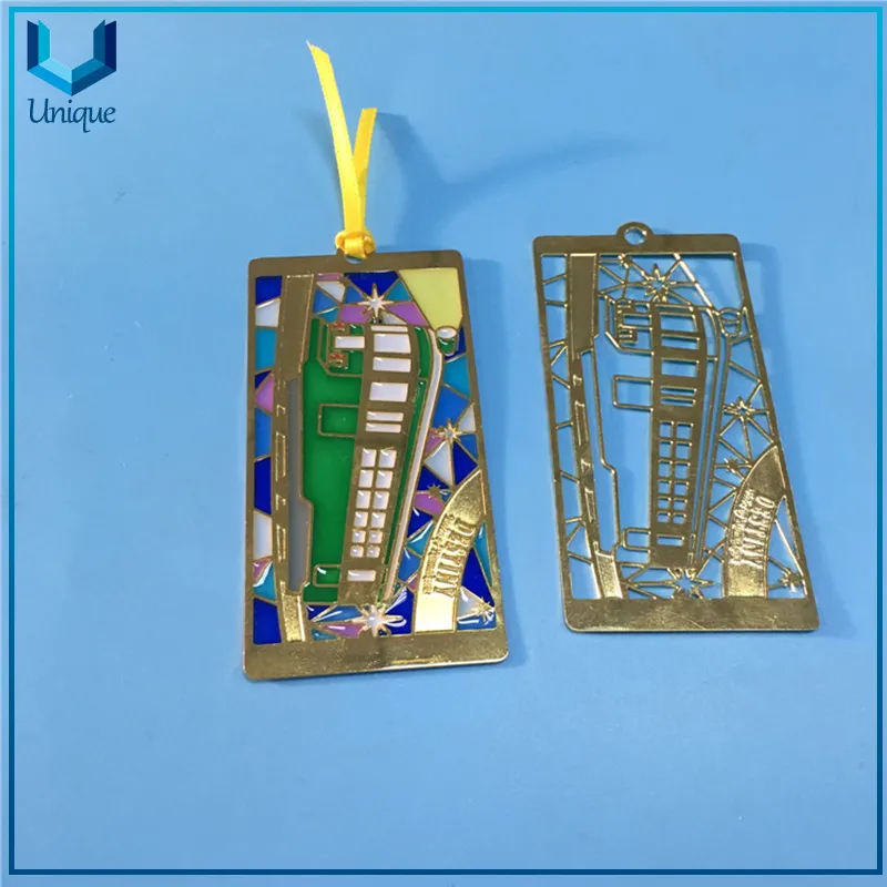 Custom Company Logo Enamel Etching Metallic Golden L Metal Brass Souvenir Bookmark