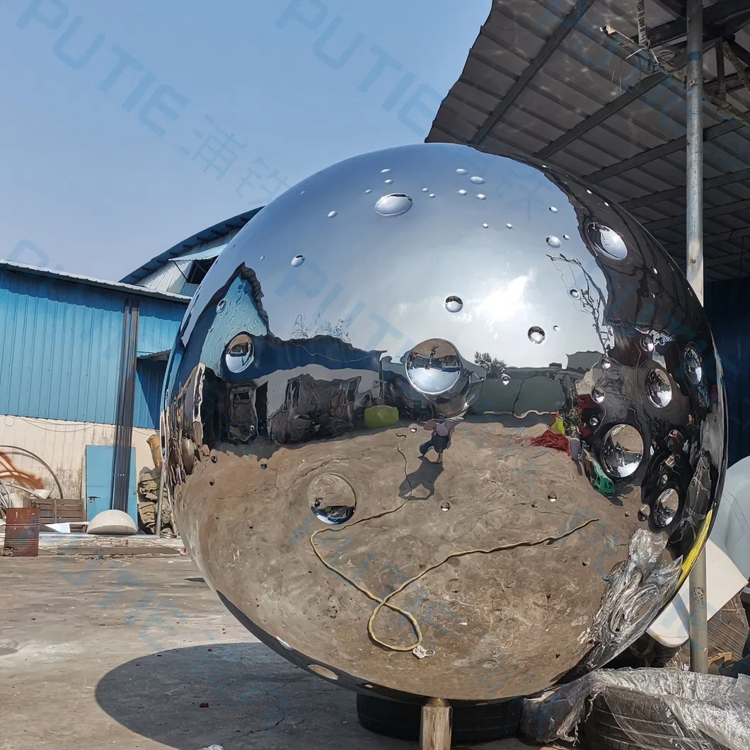 Custom Modern Abstract Sphere Ball Sculpture in Stainless Steel Mirror Polished