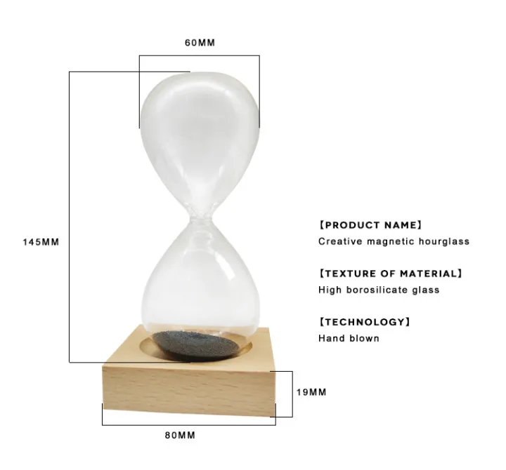 Customized Creative Magnetic Hourglass with Wooden Base for Home Decoratiom