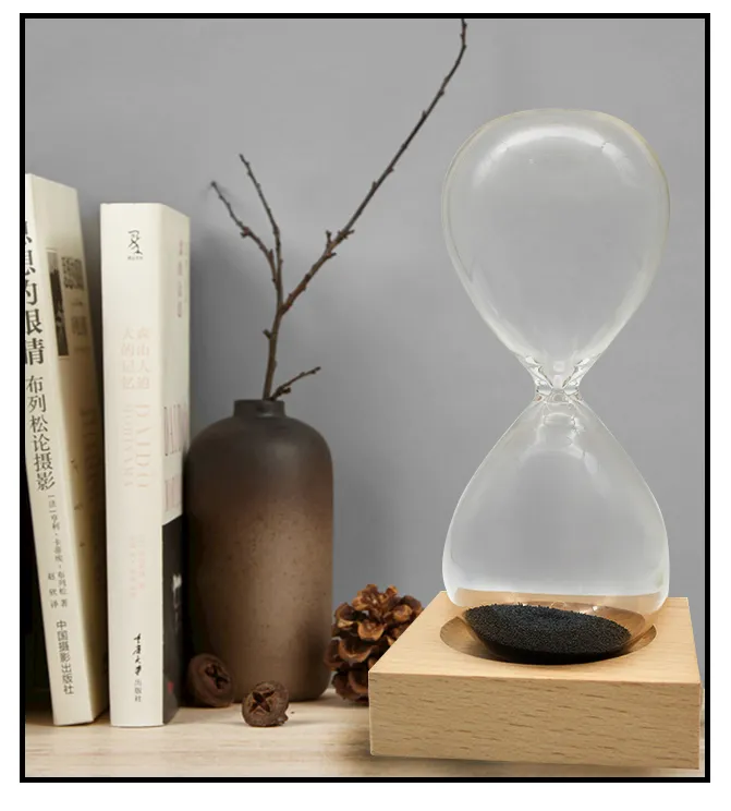 Customized Creative Magnetic Hourglass with Wooden Base for Home Decoratiom