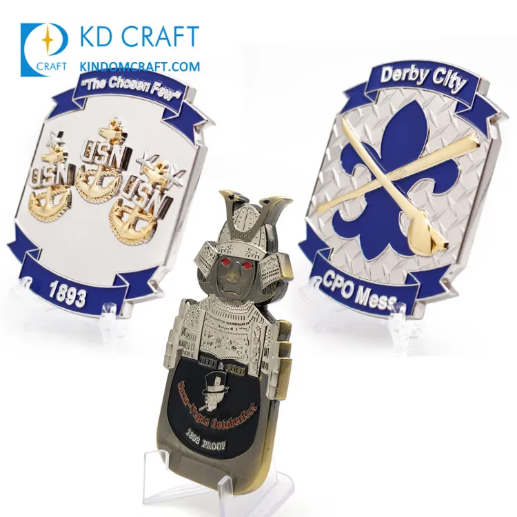 Customized Metal Zinc Alloy 3D Antique/Silver Plating Souvenir Engraved Japan Samurai Coins Open Custom Commemorative Military Navy Chief Cpo Challenge Coin