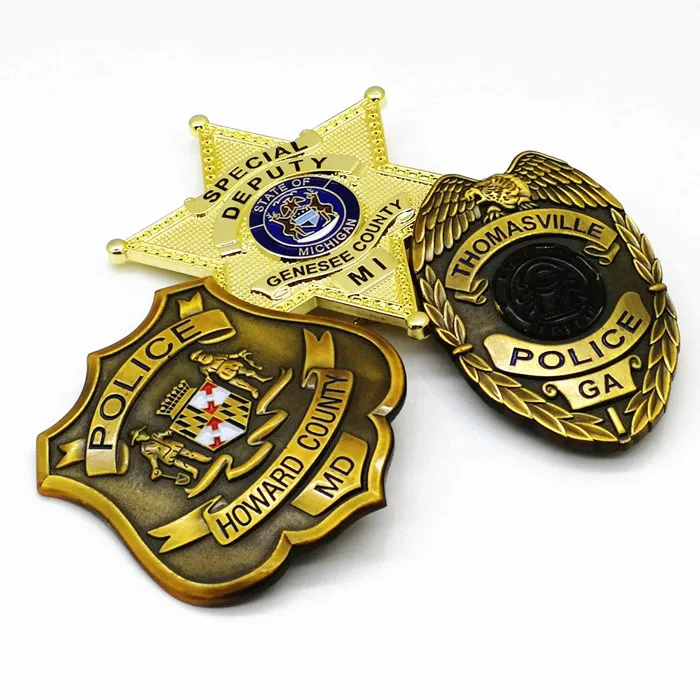 Customized Wholesale Commemorative Lapel Pin 3D Security Badge Zinc Alloy Metal Police Badge