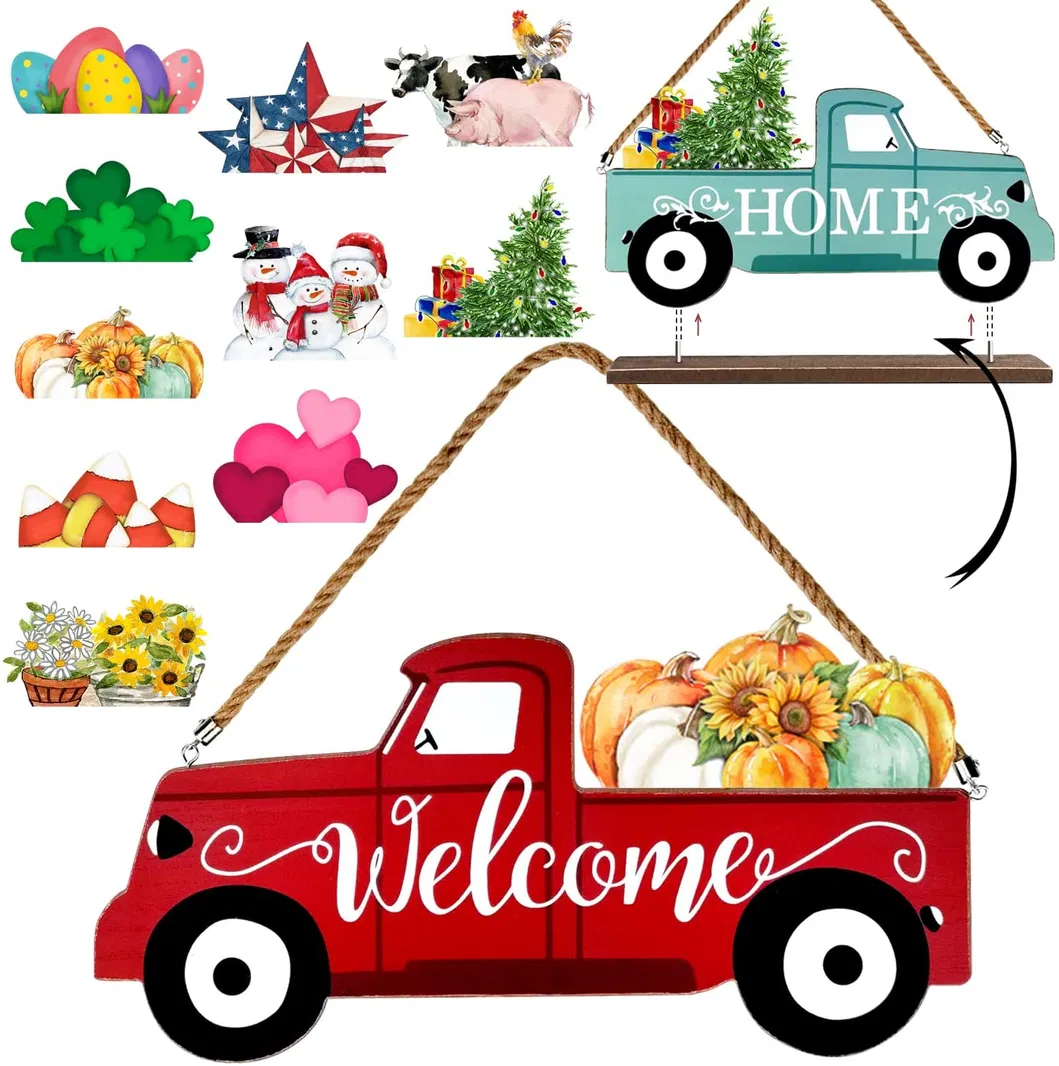 Door Round Wood Sign Hanging Welcome Sign for Farmhouse Porch Spring Welcome Sign Farmhouse Home Decorations