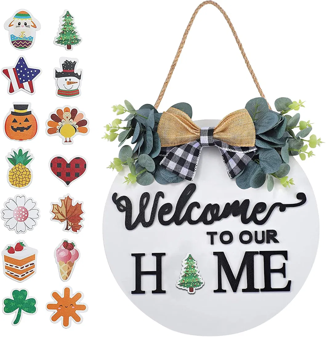 Door Round Wood Sign Hanging Welcome Sign for Farmhouse Porch Spring Welcome Sign Farmhouse Home Decorations