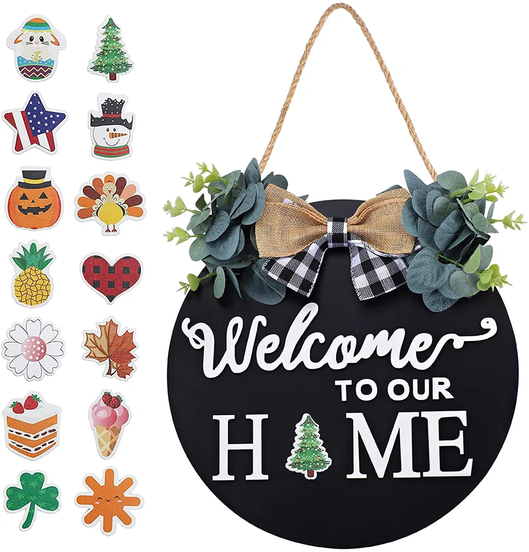 Door Round Wood Sign Hanging Welcome Sign for Farmhouse Porch Spring Welcome Sign Farmhouse Home Decorations