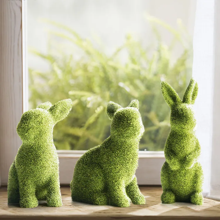 Easter Bunny Decoration Resin Flocking for Home Garden Decoration