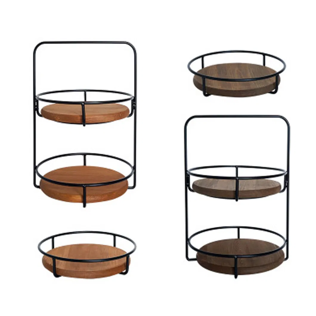 Egetables Snacks 2-Tier Bamboo Basket Stand for Kitchen Counters