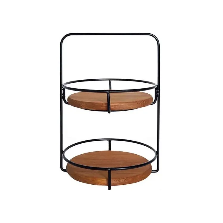 Egetables Snacks 2-Tier Bamboo Basket Stand for Kitchen Counters
