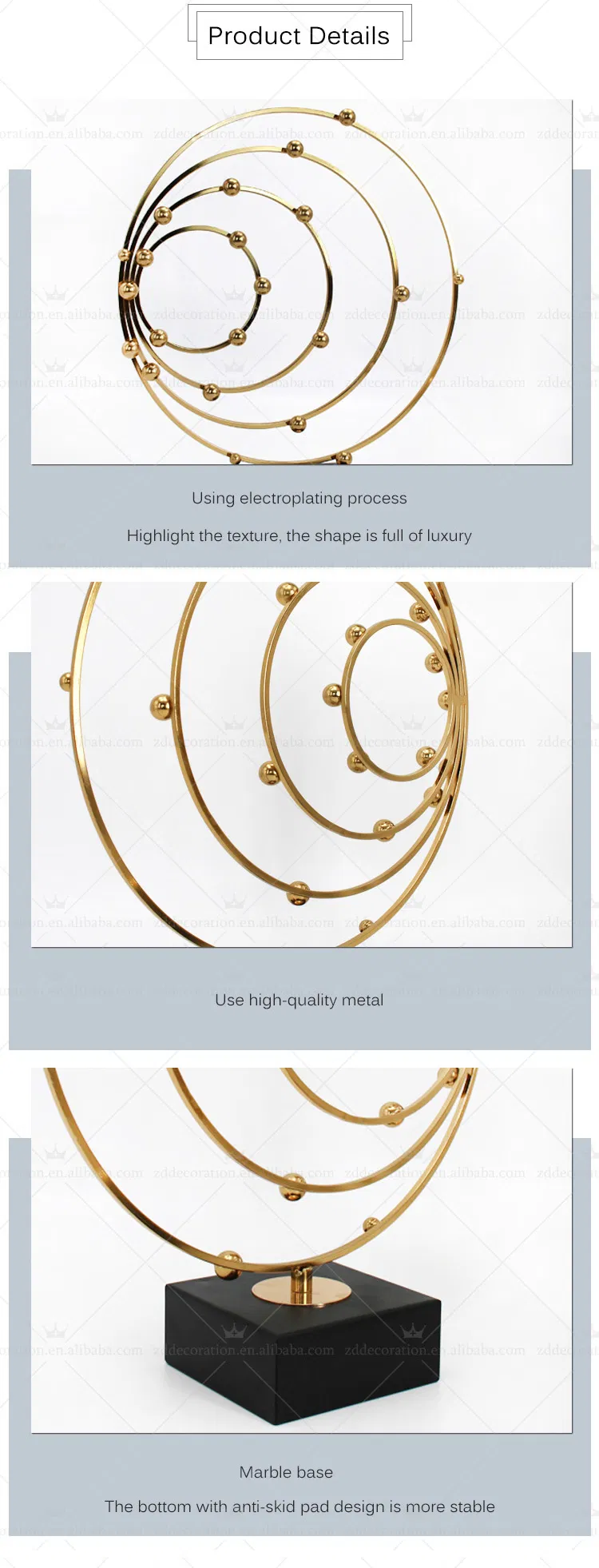 European Metal Sphere Metallic Decor Luxury Gold Crafts for Hotel Soft Decoration