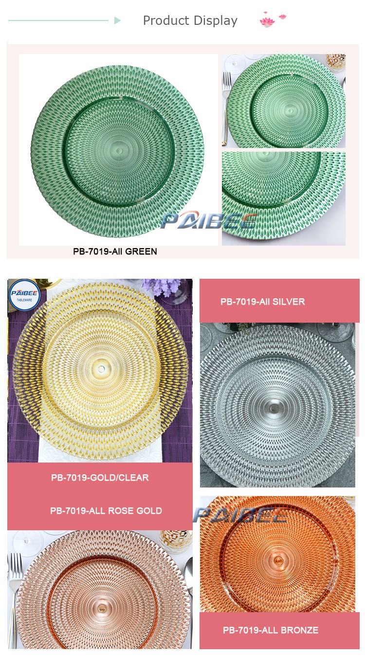 European Wedding Glass Charger Plates Rose Gold Charger Plates