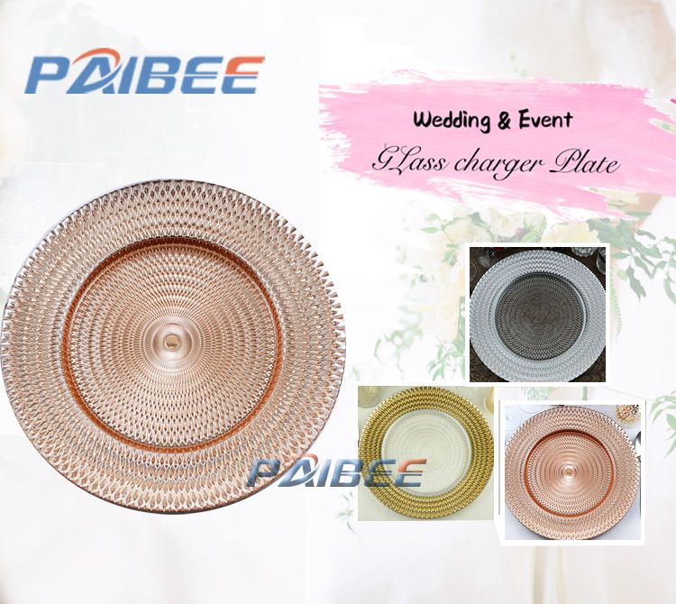European Wedding Glass Charger Plates Rose Gold Charger Plates