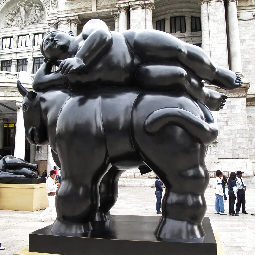 Famous Sculpture Fat Nude Woman with Horse by Botero Bronze Black Statue