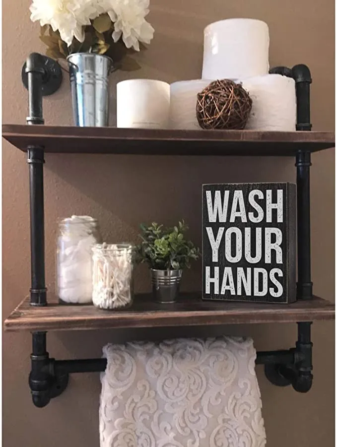 Farmhouse Bathroom Decor Sign, Framed Box Wooden Sign for Coffee Bar Sign Decoration with Sayings