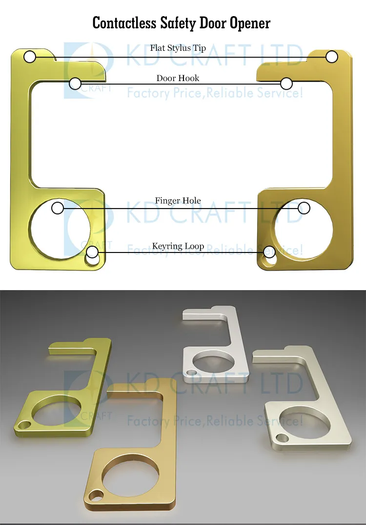 Fast Delivery Germ Free Door Opener Key Chain Protective Hygiene Hand Antimicrobial Brass EDC No Touch Door Opener Keychain