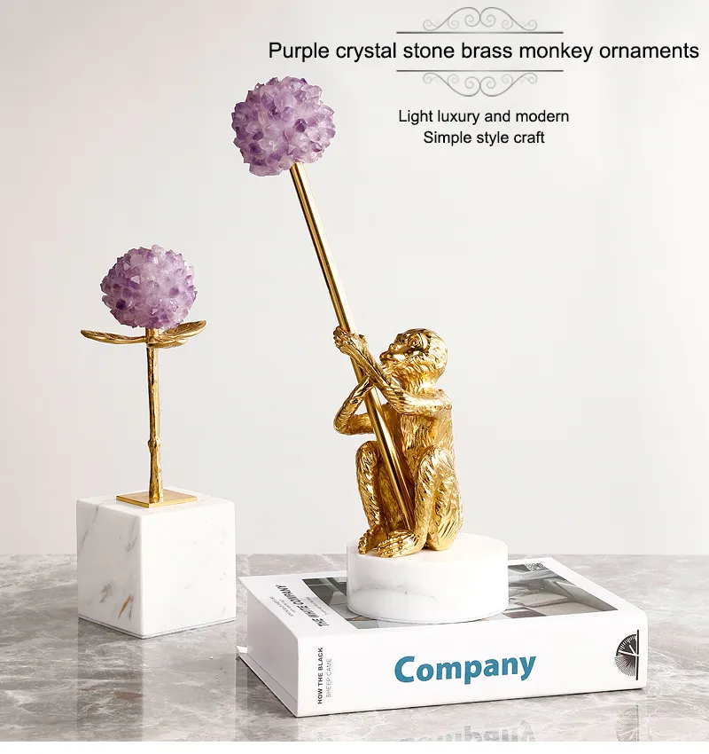 Furnishings Modern Tabletop Ornaments Natural Purple Crystal Stone Decorative Flowers for Home