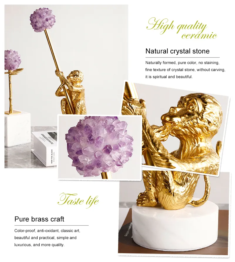 Furnishings Modern Tabletop Ornaments Natural Purple Crystal Stone Decorative Flowers for Home